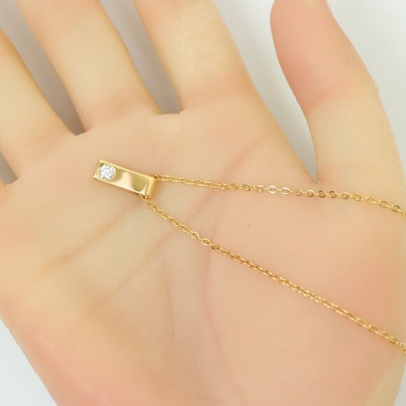 "Minimalist Rose Gold Necklace with Crystal Bar Pendant, XPNL0158 - Picture 3 of 13